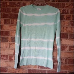 Crown & Ivy Aqua/White Tie Dye Ribbed Long Sleeve Sweater Size Large